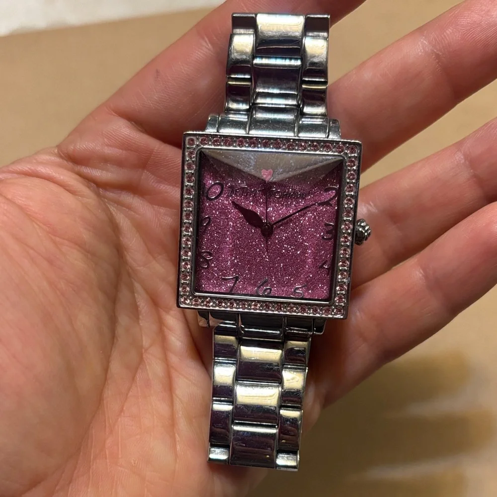 Betsey Johnson Crystal Rhinestone Pink Glitter Heart Watch - Picture 3 of 13